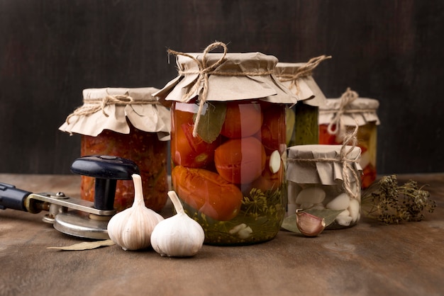 Free Photo homemade preserves composition