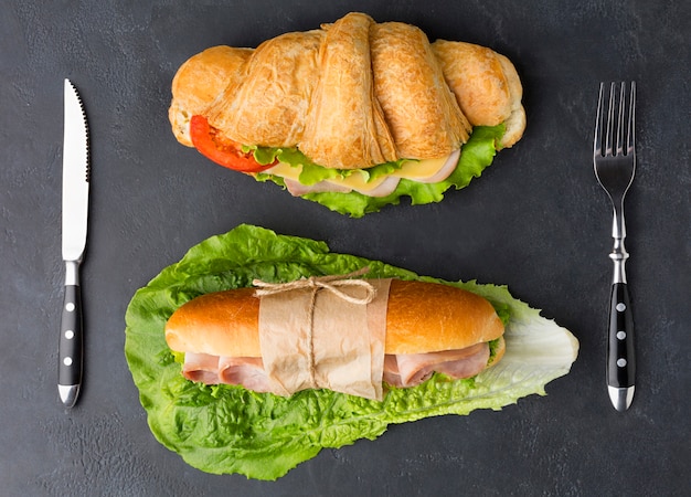 Free photo homemade sandwiches in flat lay