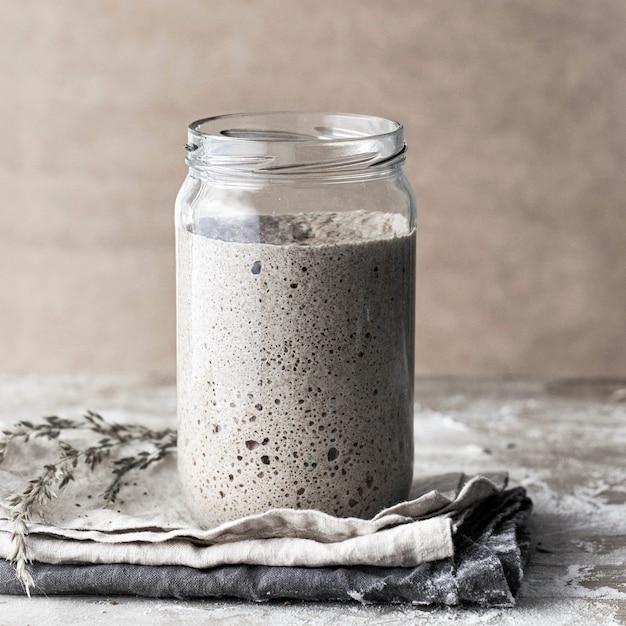 Free Photo homemade sourdough starter in a glass jar