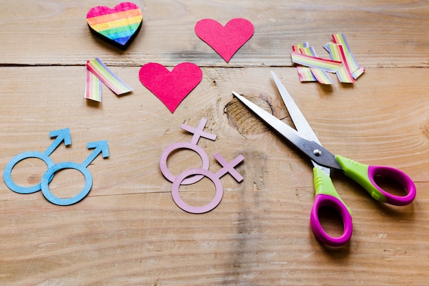 Free Photo homosexual couples icons with red hearts and rainbows