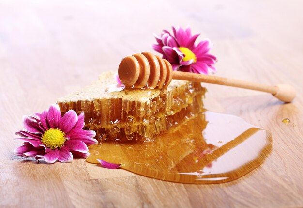 Honey on the wooden table