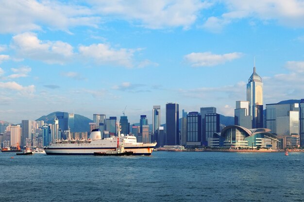 Hong Kong skyline with boats