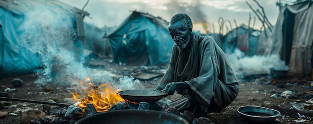 Free photo hopeless refugee in refugee camp