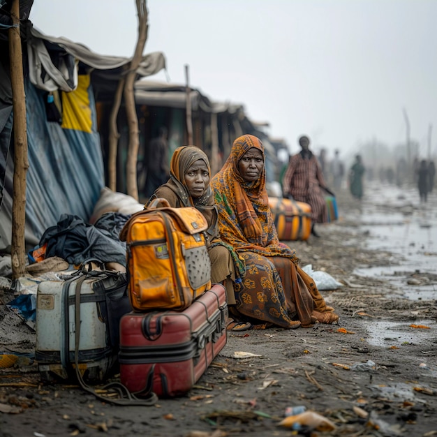 Free Photo hopeless refugee in refugee camp