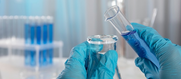 Horizontal science banner with glass containers