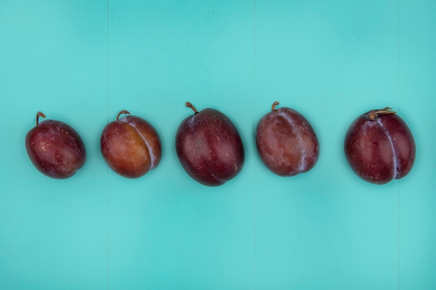 Free Photo horizontal view of flavor king pluots on blue background