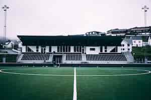 Free photo horizontal view of little football stadium on the faroe islands.