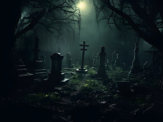 Free Photo horror scene with eerie cemetery