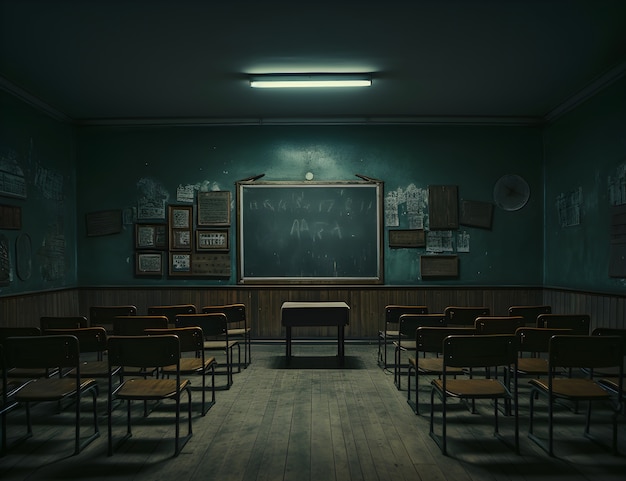 Horror scene with eerie classroom