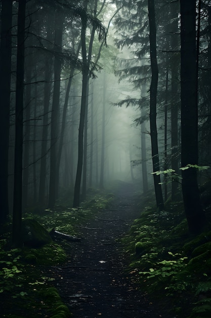 Horror scene with eerie forest