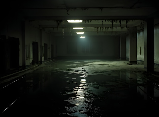 Free photo horror scene with eerie hall