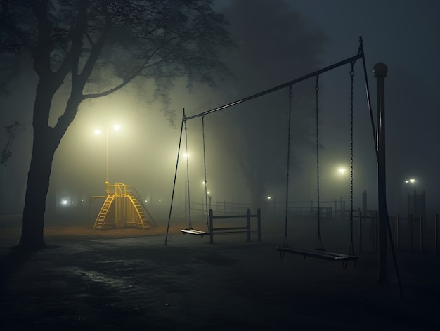 Horror scene with eerie playground