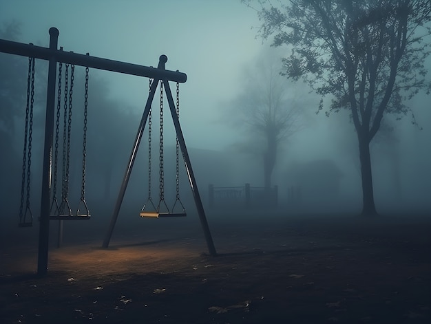 Horror scene with eerie playground