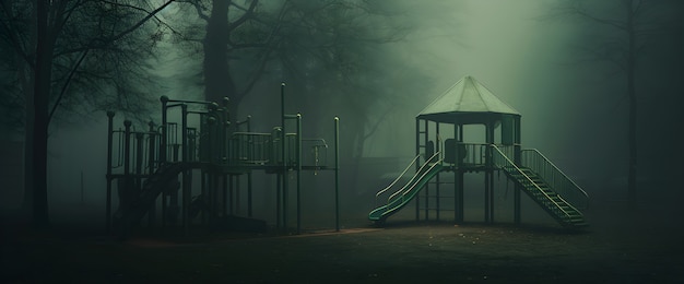 Horror scene with eerie playground