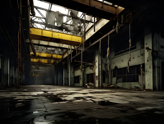 Horror scene with eerie warehouse