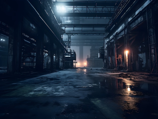 Horror scene with eerie warehouse