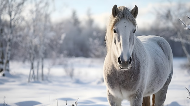 Horse in the middle of snow