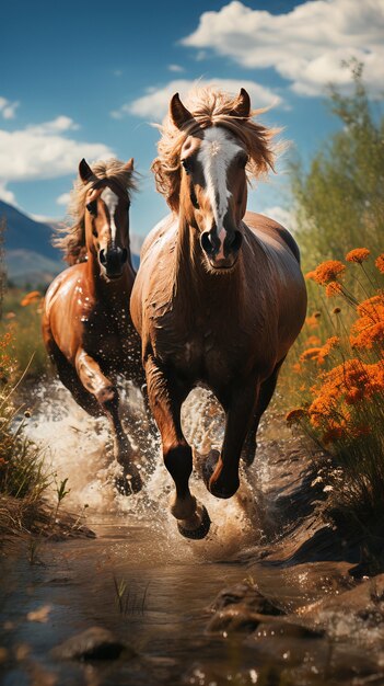 Horse in nature generate image