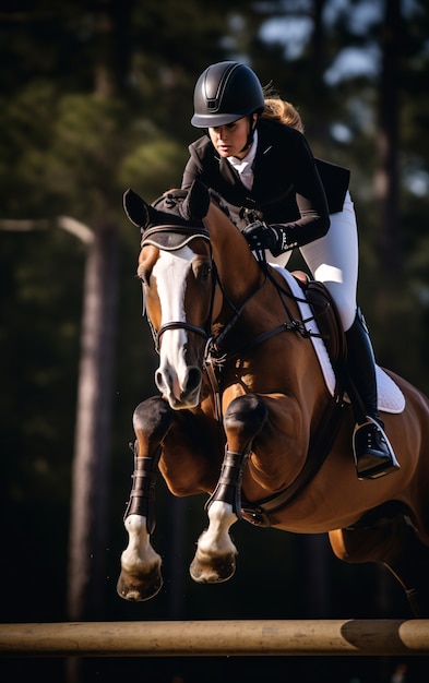 Horse riding sport with female rider