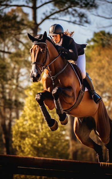 Horse riding sport with female rider