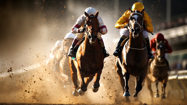 Horse riding sport with horses and dirt