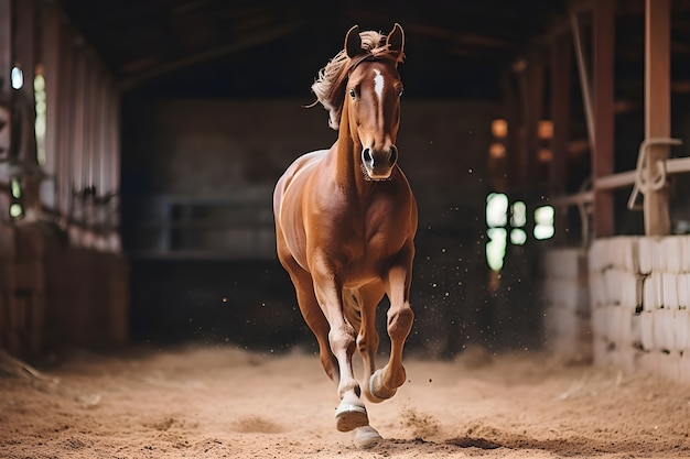 Horse running in stable