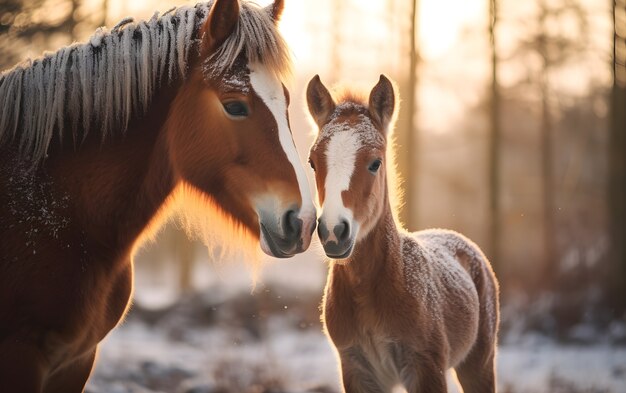 Horse taking care of foal 