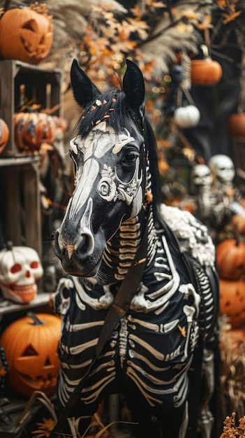 Free photo horse wearing halloween costume