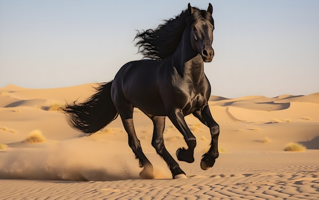 Horses running through the desert