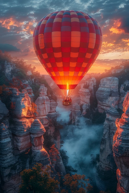 Free Photo hot air balloon over realistic dreamscape