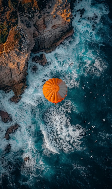 Hot air balloon over realistic dreamscape