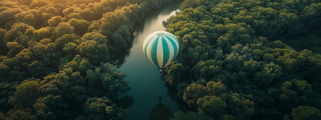 Hot air balloon over realistic dreamscape