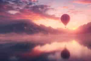 Free photo hot air balloon over realistic dreamscape