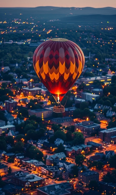 Hot air balloon over realistic dreamscape