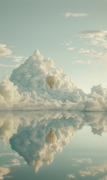 Free photo hot air balloon over realistic dreamscape