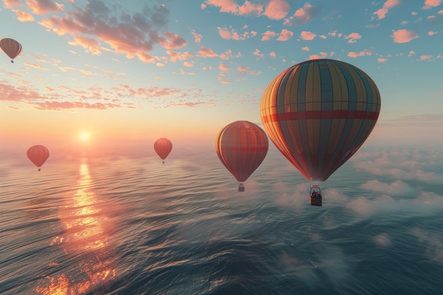 Free Photo hot air balloon over realistic dreamscape