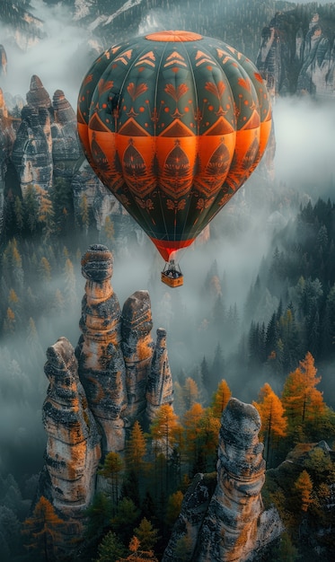 Free photo hot air balloon over realistic dreamscape