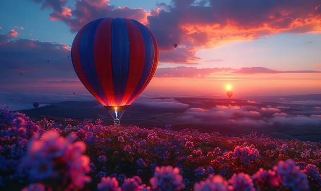 Free photo hot air balloon over realistic dreamscape