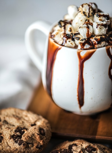 Free photo hot chocolate drink with marshmallows