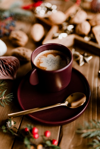 Hot chocolate and walnuts on a Christmas night