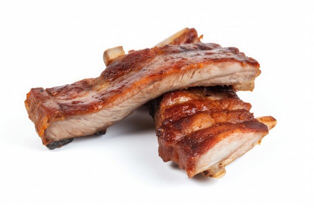 Hot grilled spare ribs with barbecue sauce isolated on white background Ai generative