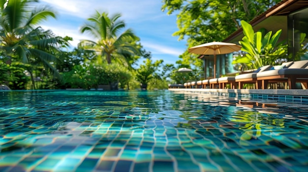 Free Photo a hotel pool with a mosaictiled bottom and a swimup bar serving refreshing beverages