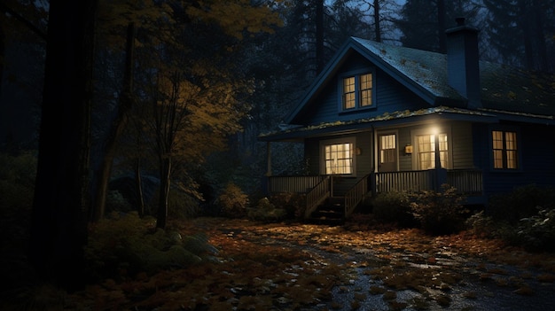 Free photo a house in the autumn forest