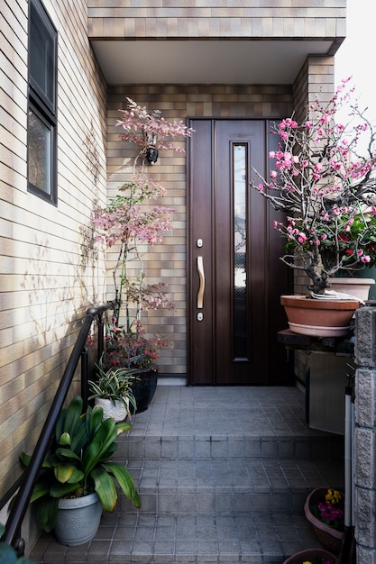 House entrance japanese building and plants