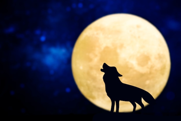 Free Photo howling wolf silhouette over a full moon