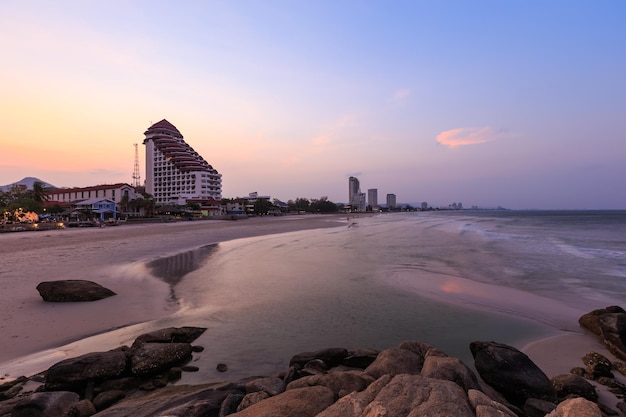 Hua Hin beach near Takiab mountain at twilight