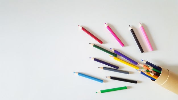 Free photo huge set of colorful pencils on white table background. top view.