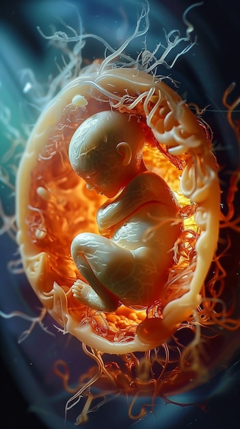 Human fetus in the prenatal development stage in the womb