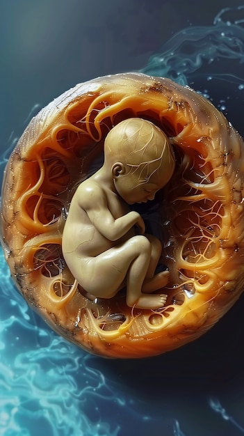 Human fetus in the prenatal development stage in the womb