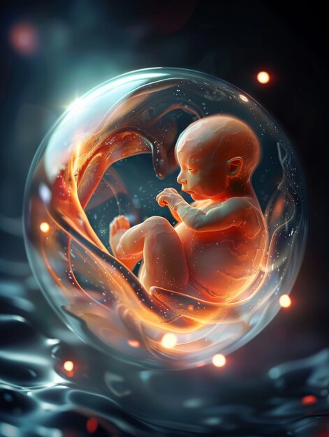 Human fetus in the prenatal development stage in the womb